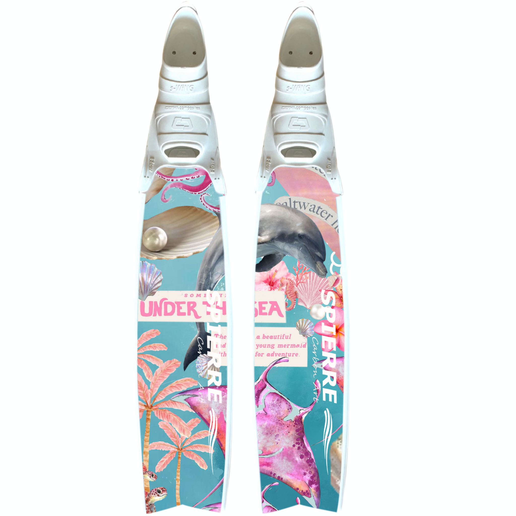 Carbon Art My Ocean Life Fin Blades - Apnea Range (Set/Pair) with white Cetma foot pockets