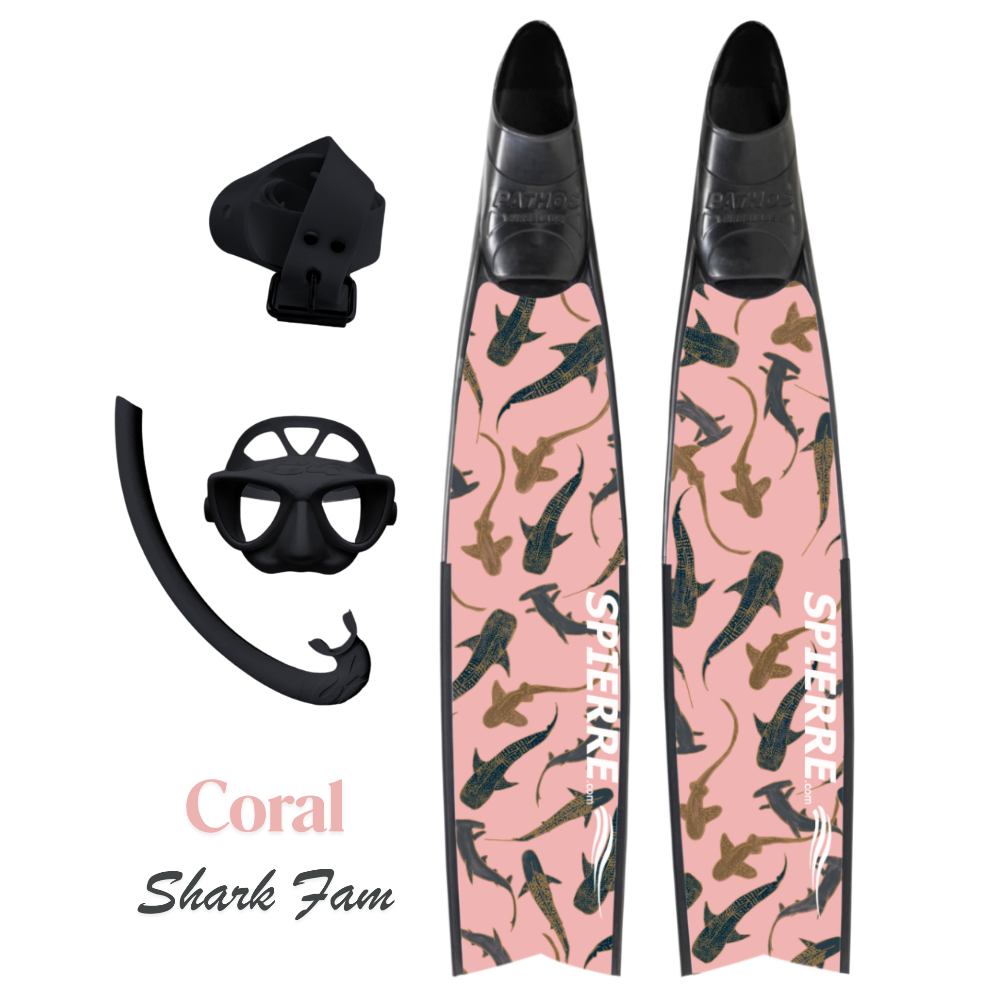 Carbon Art Shark Fam Coral Design Fin Blades - Apnea Range (Set/Pair)
