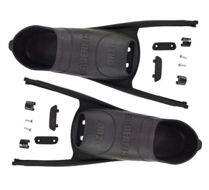 Leaderfin Forza Black Foot Pockets fitted to Spierre Carbon Art Fin Blades