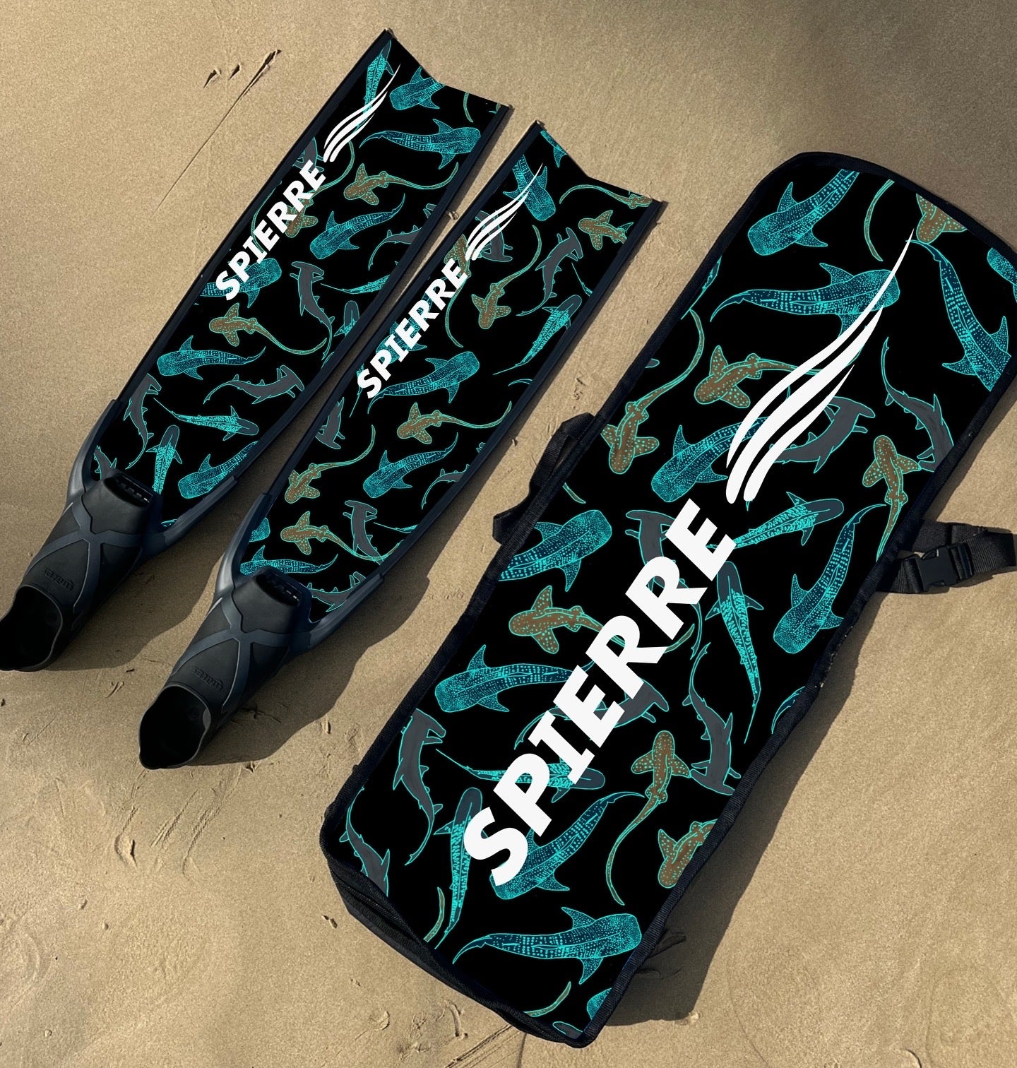 Carbon Art Shark Fam Iridescent Design Fin Blades - Apnea Range (Set/Pair)