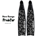 Spierre Carbon Art Dark Predator Design Fin Blades fitted to Black Pathos Foot Pockets