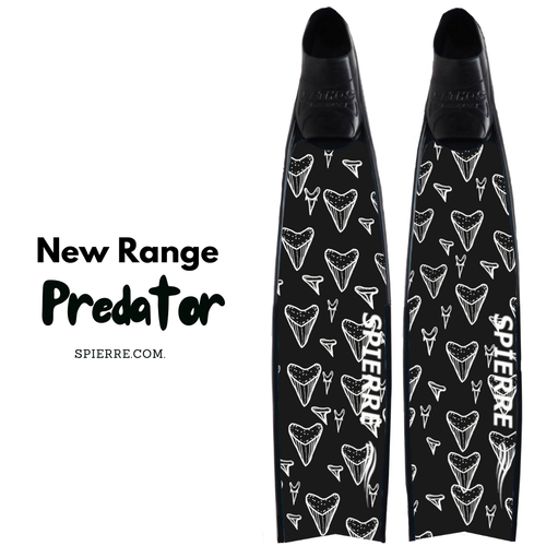 Spierre Carbon Art Dark Predator Design Fin Blades fitted to Black Pathos Foot Pockets
