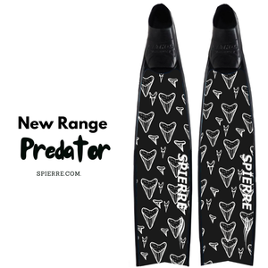 Spierre Carbon Art Dark Predator Design Fin Blades fitted to Black Pathos Foot Pockets