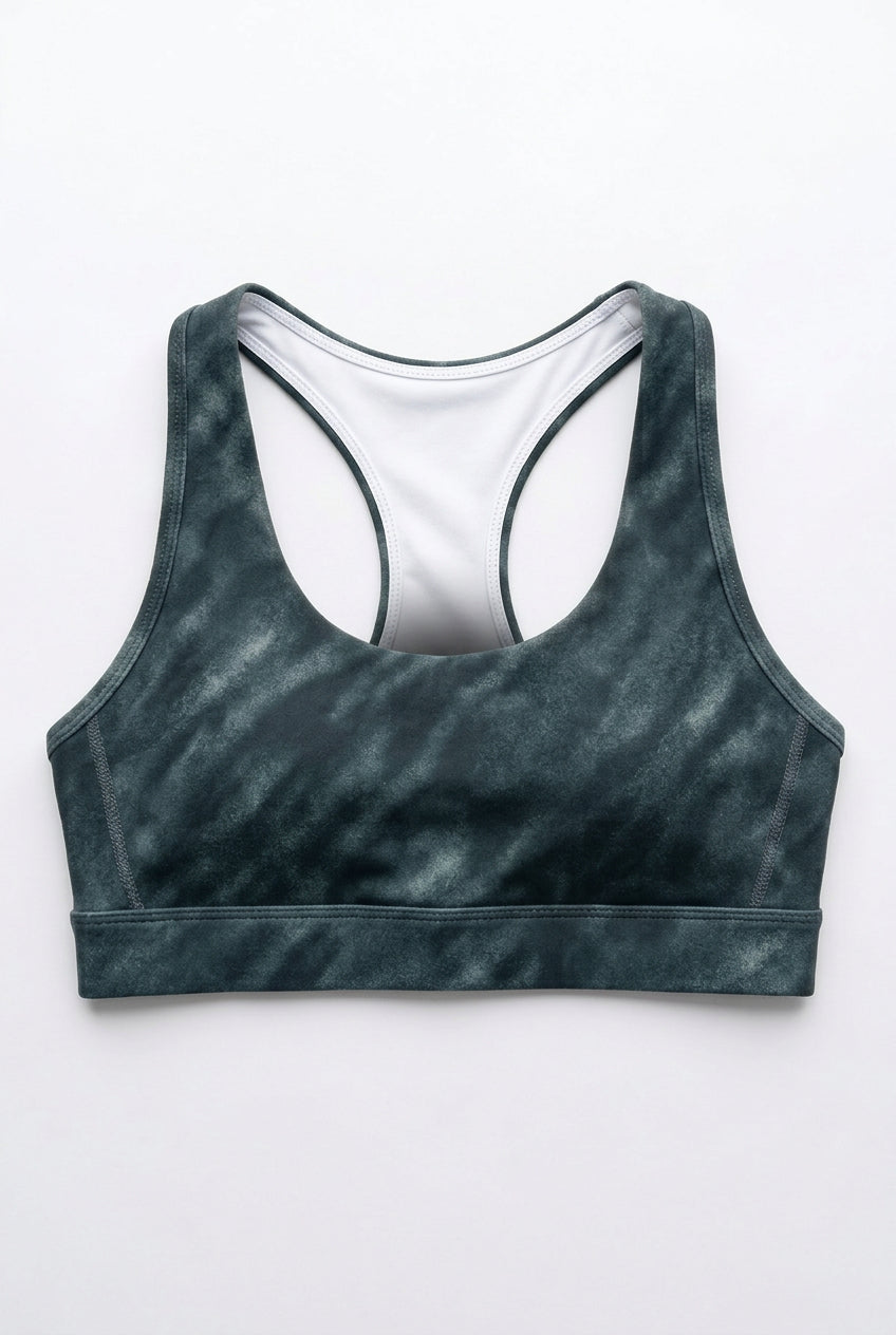 Flat lay of Spierre Tiger Shark design Lycra Crop Top on a white background