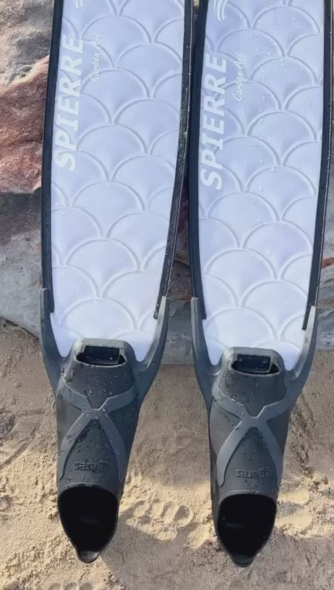 Spierre Carbon Art Platinum Scale Design Fin Blades fitted to Mares XWing Foot Pockets Black