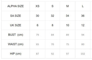 Spierre Ocean suit size chart