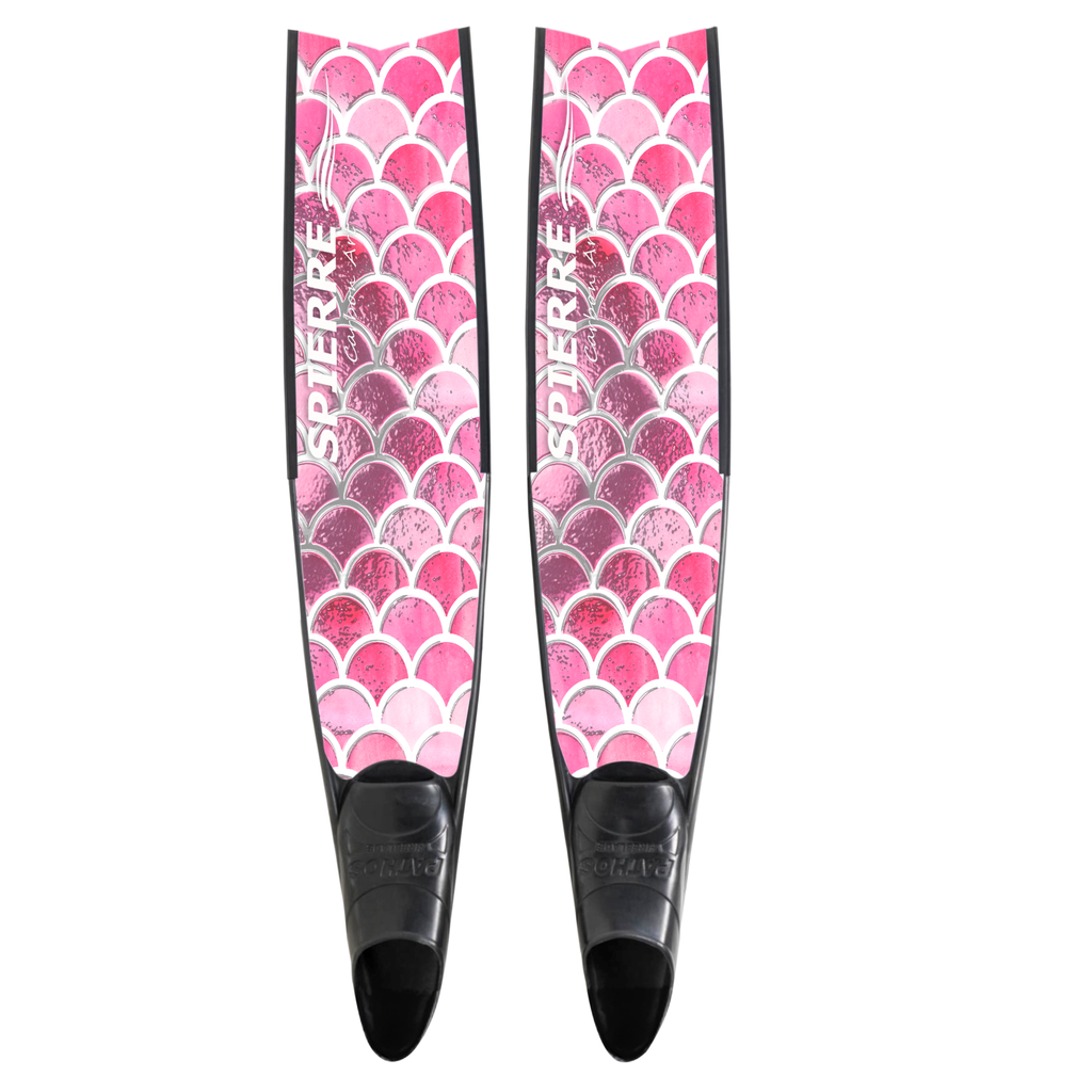 Spierre Fins Pink Scale Design Carbon Freediving Fin Blades compatible with Pathos Leaderfins Mares X Wing C4 400 foot pockets