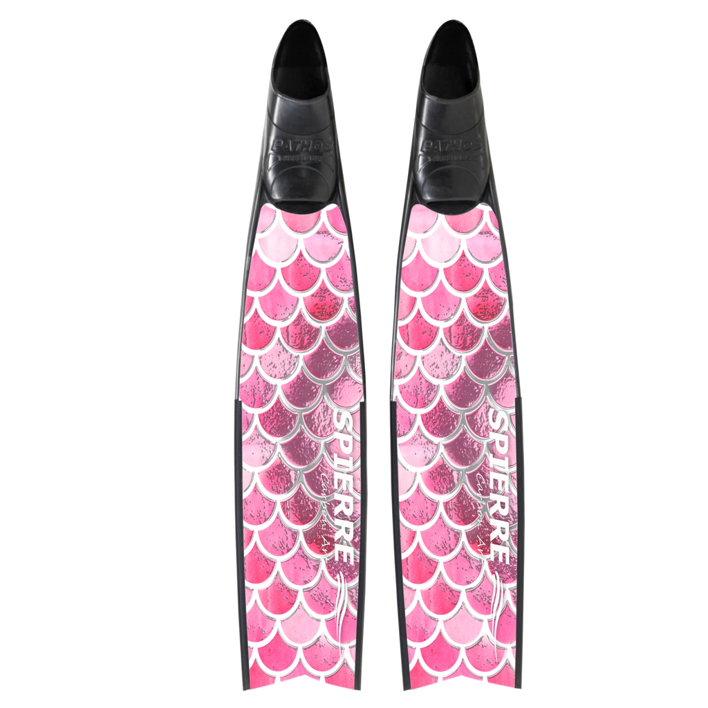 Spierre Fins Pink Scale Design Carbon Freediving Fin Blades compatible with Pathos Leaderfins Mares X Wing C4 400 foot pockets