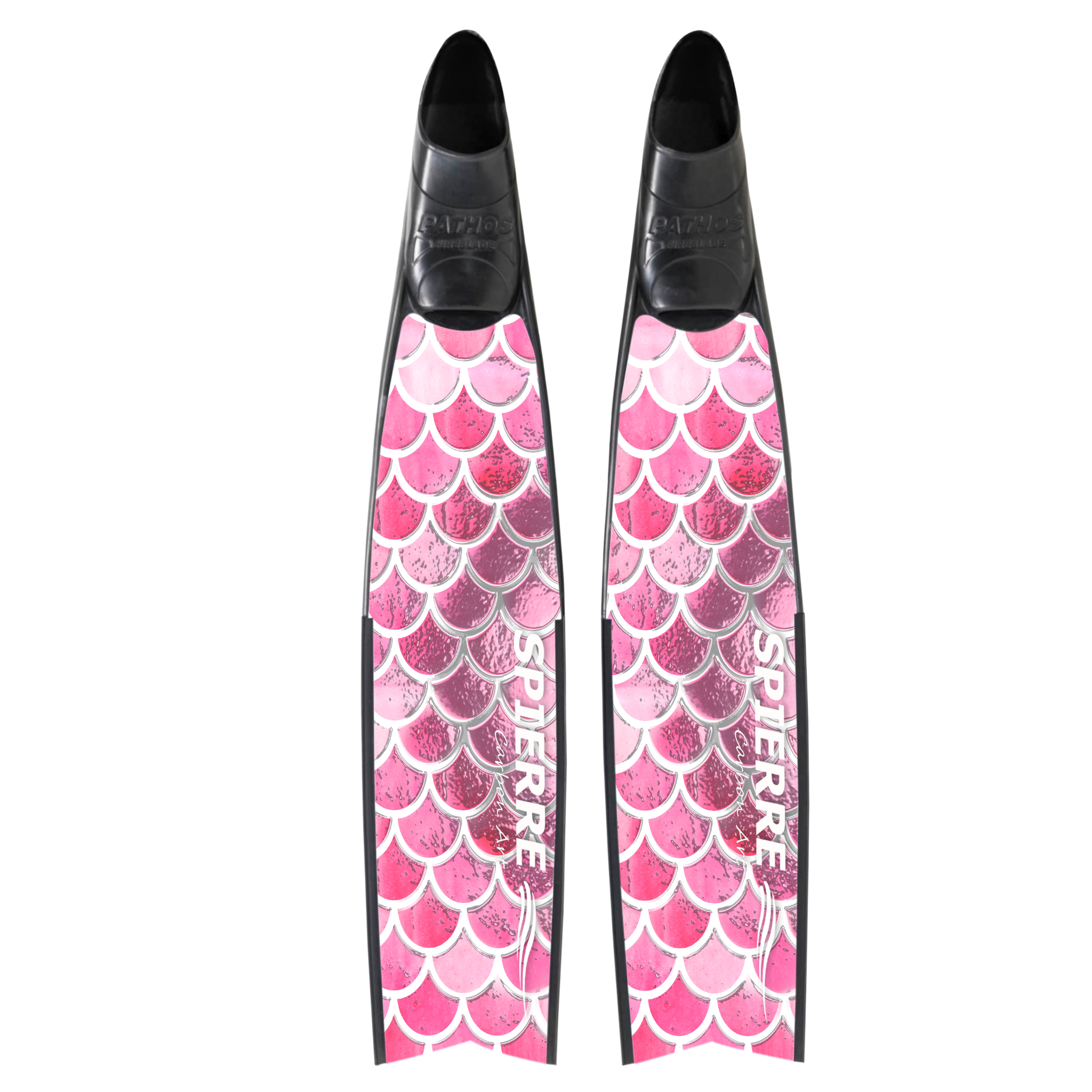 Spierre Fins Pink Scale Design Carbon Freediving Fin Blades compatible with Pathos Leaderfins Mares X Wing C4 400 foot pockets
